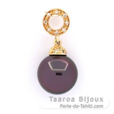 Ciondolo in Oro 14K + 6 Diamanti e 1 Perla di Tahiti Rotonda B 9.9 mm