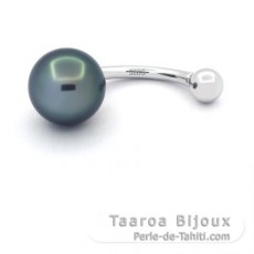 Piercing in Argento e 1 Perla di Tahiti Semi-Rotonda B/C 9 mm
