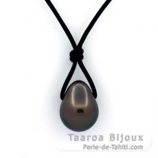 Collana in Cuoio e 1 Perla di Tahiti Semi-Baroccha B/C 10.6 mm
