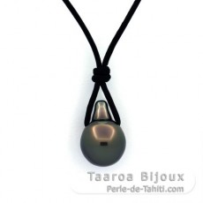 Collana in Cuoio e 1 Perla di Tahiti Semi-Baroccha B 10 mm