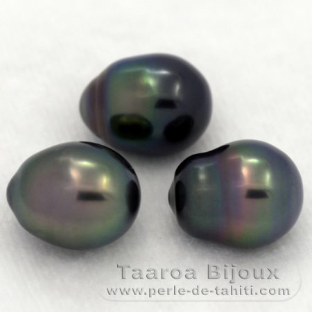 Lotto di 3 Perle di Tahiti Semi-Barroca C di 8.8 a 9 mm