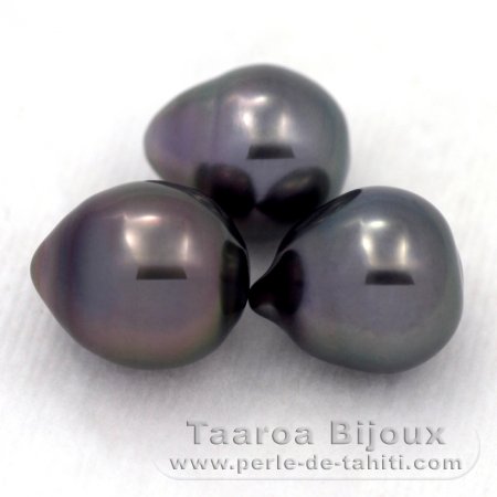 Lotto di 3 Perle di Tahiti Semi-Barroca C di 9 a 9.4 mm