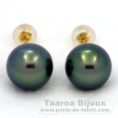 Orecchini in Oro 18K e 2 Perle di Tahiti Rotonde C+ 9.9 mm