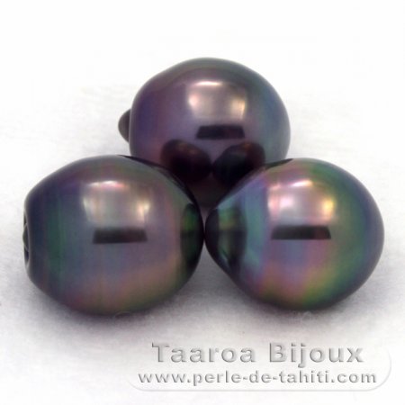 Lotto di 3 Perle di Tahiti Semi-Barroca C di 10.5 a 10.9 mm