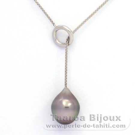 Collana in Argento e 1 Perla di Tahiti Semi-Barocca B 11.1 mm