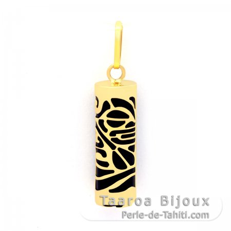 Ciondolo in Oro 18K e Agata Nera - 17 mm - Piroguier