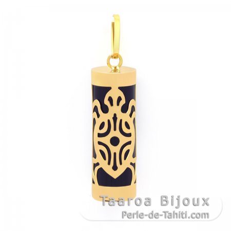 Ciondolo in Oro 18K e Agata Nera - 21 mm - Tartaruga