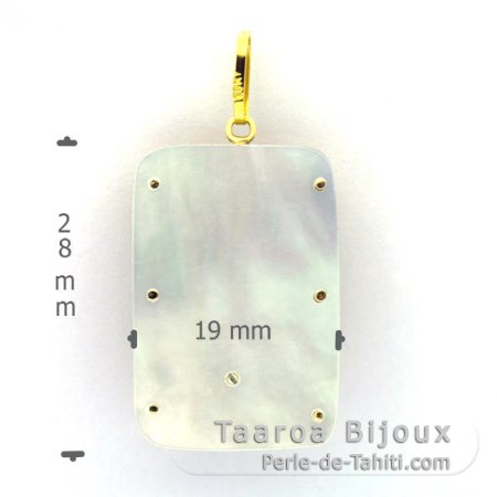Ciondolo in Oro 18K, Madreperla e 1 metà perla di Tahiti - Diametro = 28 x 19 mm - Tiki