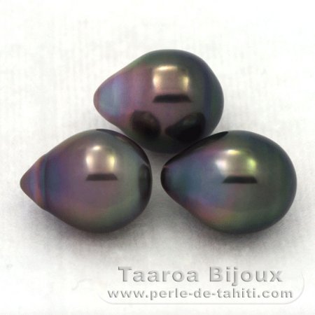 Lotto di 3 Perle di Tahiti Semi-Barroca B di 9.3 a 9.5 mm