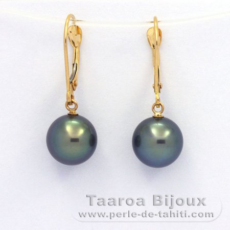 Orecchini in Oro 18K e 2 Perle di Tahiti Rotonde B+ 9 mm