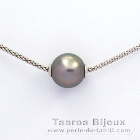Collana in Argento e 1 Perla di Tahiti Rotonda C 11.5 mm