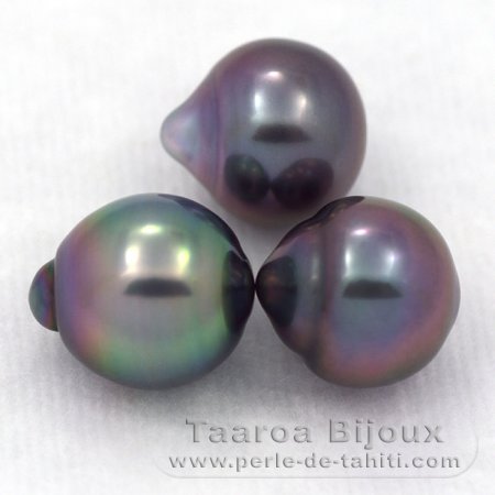 Lotto di 3 Perle di Tahiti Semi-Barroca B di 9 a 9.2 mm