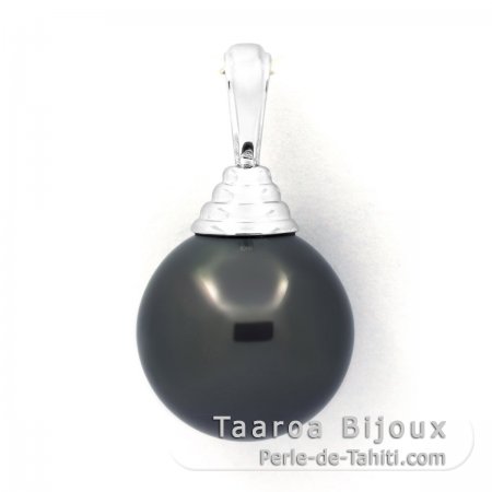 Ciondolo in Argento e 1 Perla di Tahiti Rotonda C 12.7 mm