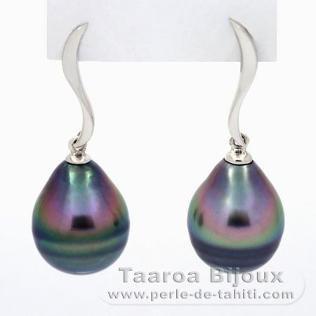 Orecchini in Argento e 2 Perle di Tahiti Cerchiate C 10.5 mm