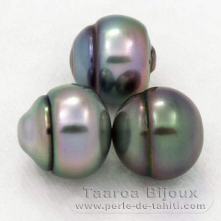Lotto di 3 Perle di Tahiti Cerchiate B di 10 a 10.2 mm