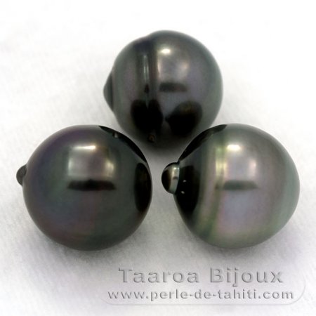 Lotto di 3 Perle di Tahiti Cerchiate C di 12.4 a 12.7 mm