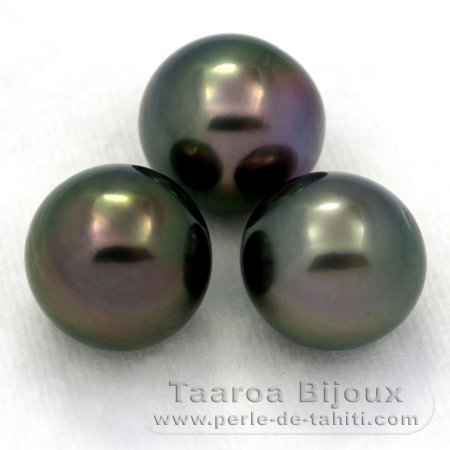 Lotto di 3 Perle di Tahiti Semi-Barroca C 12.3 mm
