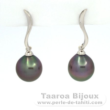 Orecchini in Argento e 2 Perle di Tahiti Semi-Barocche B 9.3 mm