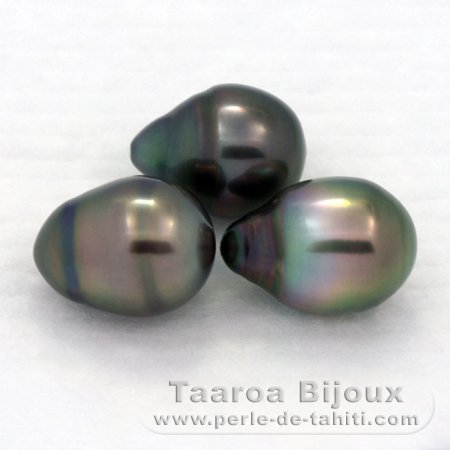 Lotto di 3 Perle di Tahiti Cerchiate B di 9.6 a 9.8 mm