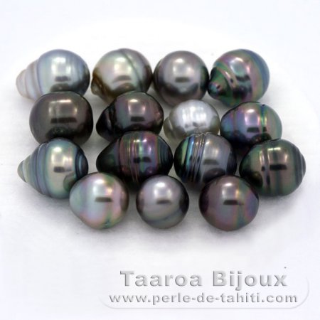 Lotto di 15 Perle di Tahiti Cerchiate C di 8 a 9.9 mm