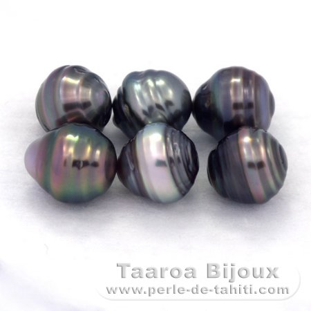 Lotto di 6 Perle di Tahiti Cerchiate C di 8.5 a 8.6 mm