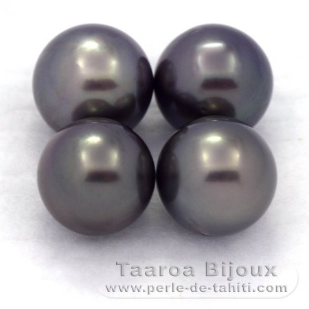 Lotto di 4 Perle di Tahiti Rotonda C di 9 a 9.3 mm