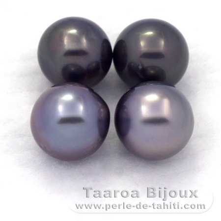Lotto di 4 Perle di Tahiti Rotonde C di 8.6 a 8.9 mm