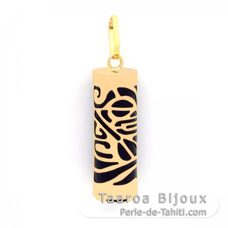 Ciondolo in Oro 18K e Agata Nera - 21 mm - Piroguier