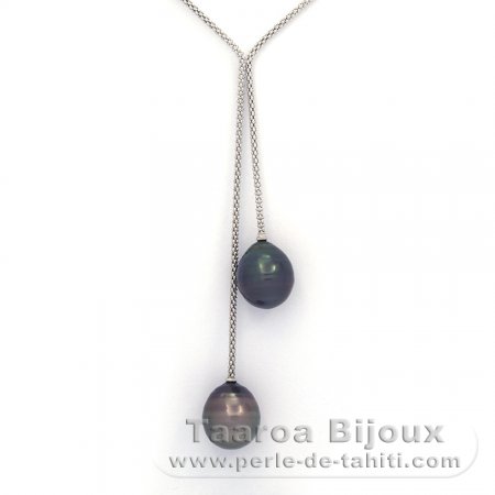 Collana in Argento e 2 Perle di Tahiti Cerchiate C 13.2 e 13.3 mm