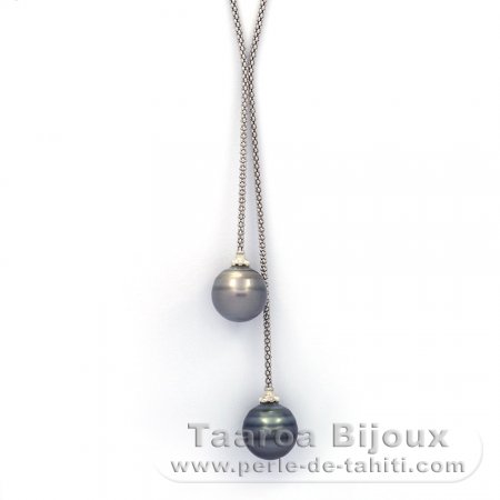 Collana in Argento e 2 Perle di Tahiti Cerchiate C 13 e 13.1 mm