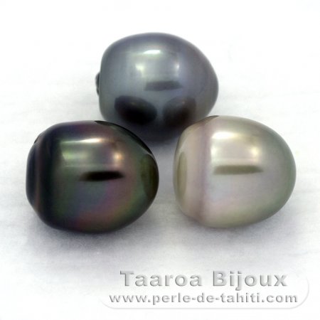 Lotto di 3 Perle di Tahiti Semi-Barocche C di 12.2 a 12.4 mm