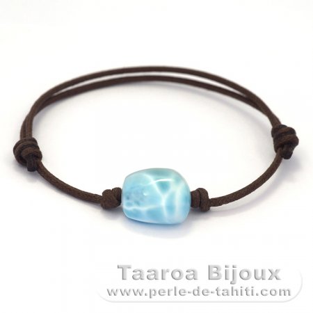 Braccialetto in Cotone e 1 Larimar - 14 x 14 x 8.6 mm - 2.8 gr