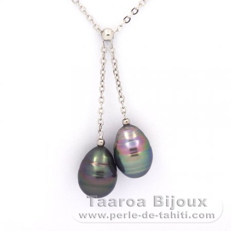 Collana in Argento e 2 Perle di Tahiti Cerchiate C 9.1 e 9.3 mm