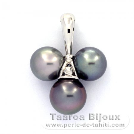 Ciondolo in Argento e 3 Perle di Tahiti Semi-Rotonde C da 9 a 9.6 mm