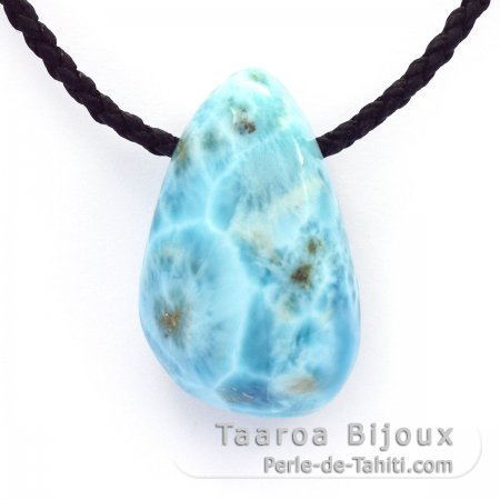Collana in Cotone e 1 Larimar - 38 x 23 x 18 mm - 26.3 gr