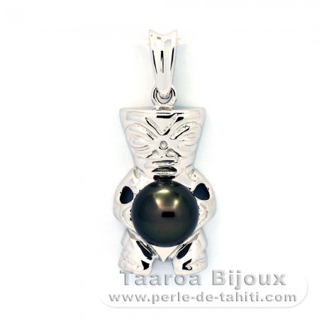 Ciondolo in Argento e 1 Perla de Tahiti Rotonda C 8.2 mm