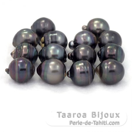 Lotto di 14 Perle di Tahiti Cerchiate D di 12.5 à 12.9 mm
