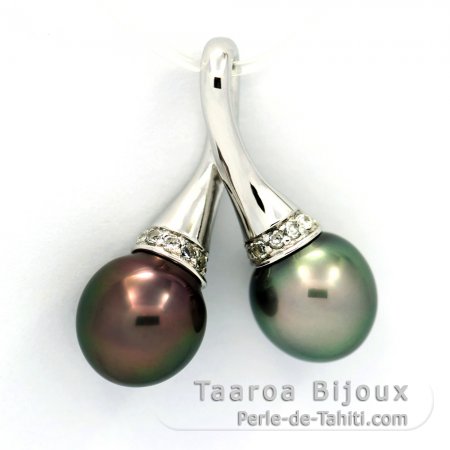 Ciondolo in Argento e 2 Perle di Tahiti Semi-Barroca B 9.1 e 9.3 mm