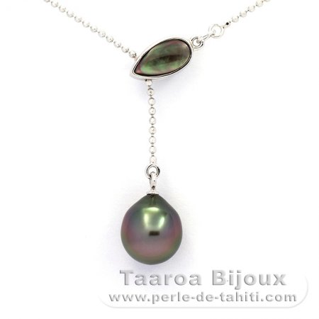 Collana in Argento e 1 Perla di Tahiti Semi-Baroccha A 9.4 mm