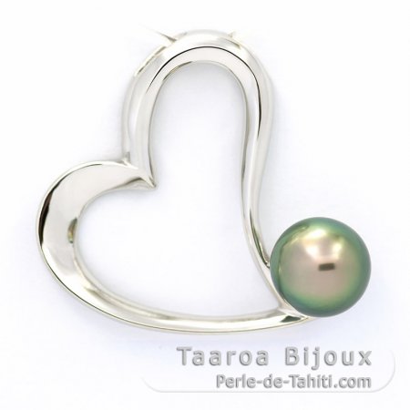 Ciondolo in Argento e 1 Perla di Tahiti Semi-Rotonda C 8.6 mm