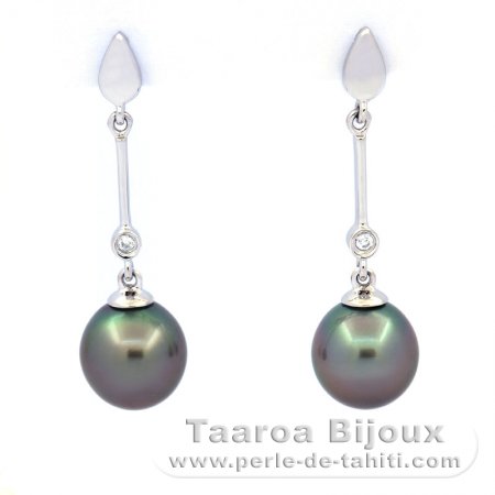 Orecchini in Argento e 2 Perle di Tahiti Semi-Barocche B 8.5 mm