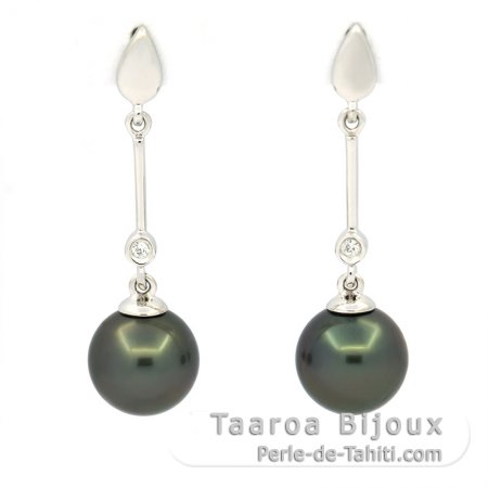 Orecchini in Argento e 2 Perle di Tahiti Rotonde C 8.6 mm