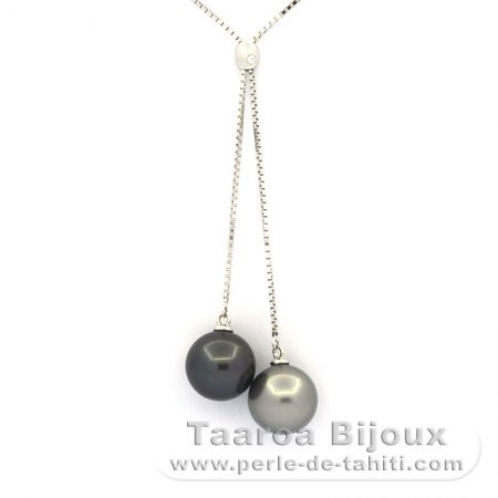 Collana in Argento e 2 Perle di Tahiti Rotonde C 9.9 mm