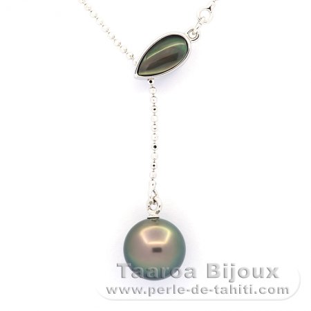Collana in Argento e 1 Perla di Tahiti Rotonda B 9.8 mm