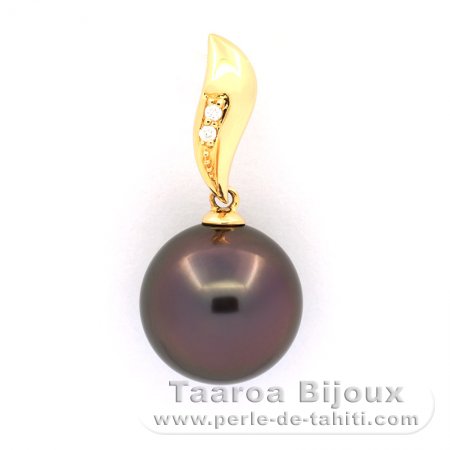 Ciondolo in Oro 18K + 2 diamanti e 1 Perla di Tahiti Rotonda B 11.8 mm