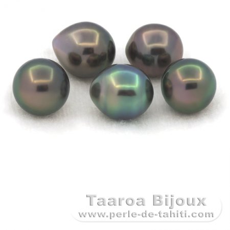 Lotto di 5 Perle di Tahiti Semi-Barroca C di 9 a 9.4 mm