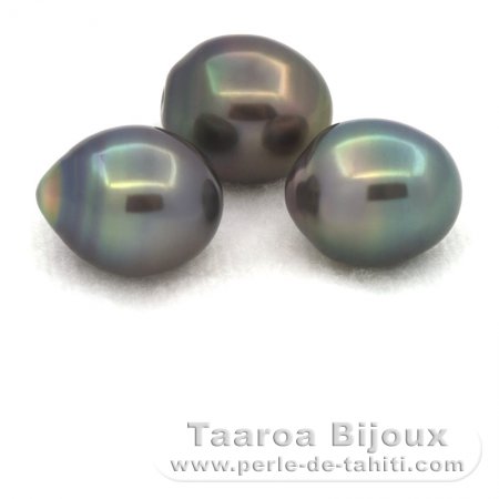 Lotto di 3 Perle di Tahiti Semi-Barroca B di 9.5 a 9.8 mm
