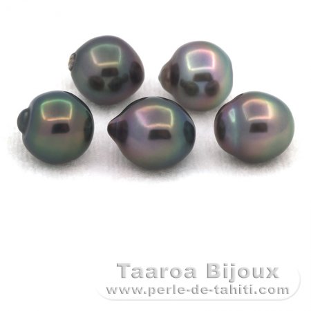 Lotto di 5 Perle di Tahiti Semi-Barroca B di 9.5 a 9.6 mm