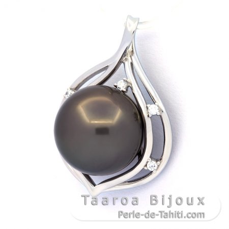 Ciondolo in Argento e 1 Perla di Tahiti Rotonda C 12.9 mm