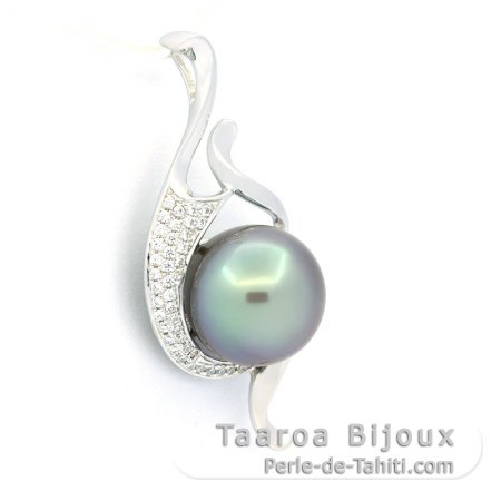 Ciondolo in Argento e 1 Perla di Tahiti Semi-Rotonda C 11.2 mm